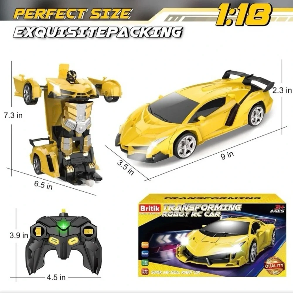 Remote Control Car, Transform Robot RC Cars for Kids Toys, 2.4Ghz 1:18 Scale